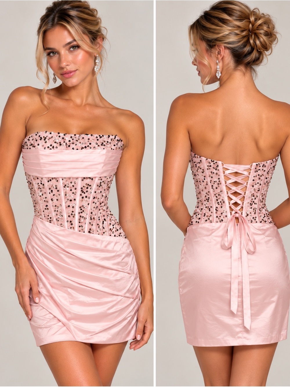 Strapless Blush Pink Sequin Corset Mini Dress NWT Size 4